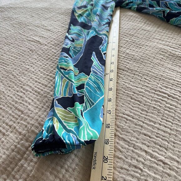 Beach House Swim Cover Up Dress Women Medium Blue Long Sleeve Palm Floral NEW - Picture 12 of 14